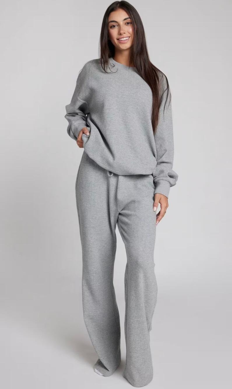Comfrt Waffle Lounge Pants Medium Light Heather Grey Wide Leg Drawstring